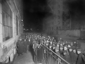 Homeless People Waiting for Doors to Open, Municipal Lodging House, East 25th Street, New York City, New York, USA, Bain News Service, January 1911
