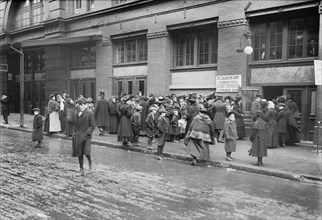 Crowd Waiting at Salvation Army Food Basket Distribution Facility, New York City, New York, USA, Bain News Service, December 1908