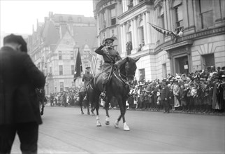 U.S. General John J. Pershing Saluting on Horseback while Leading World War I Veterans during Parade, New York City, New York, USA, Bain News Service, September 10, 1919