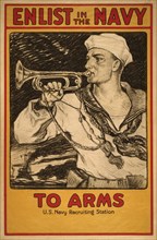 Sailor Playing Bugle, "Enlist in the Navy", World War I Recruitment Poster, by Milton Herbert Bancroft, USA, 1917