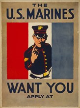 Marine Pointing Finger, "The U.S. Marines Want You", Recruitment Poster, World War I, USA, 1917