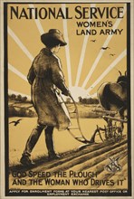 Woman Using Plow Pulled by Horse, "National Service Women's Land Army, God Speed the Plough and the Woman who Drives it", World War I Recruitment Poster, by Henry George Gawthorn, United Kingdom, 1917