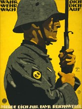 Profile of Soldier Holding Rifle, World War I Recruitment Poster, Germany, 1918