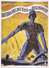 Soldier Holding Plow, World War I Recruitment Poster, Germany, 1918