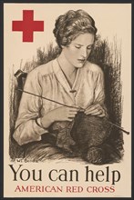 Woman Knitting, "You Can Help, American Red Cross", World War I Poster, by W.T. Benda, 1918