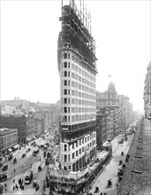 Construction of Flatiron Building, New York City, New York, USA, Detroit Publishing Company, 1902