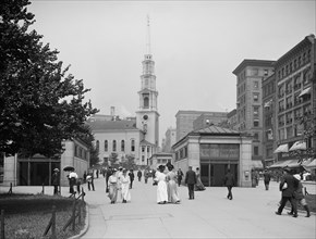 Park Street Church and Tremont Street Mall, Boston, Massachusetts, USA, Detroit Publishing Company, 1906