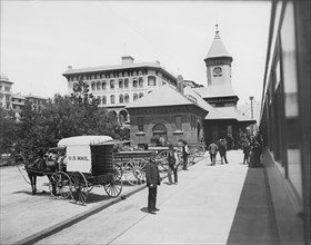 U.S. Mail Wagon at Railway Station, Pasadena, California, USA, Detroit Publishing Company, 1905