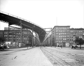 Elevated Train Tracks, Eighth Avenue and 110th Street, New York City, New York, USA, Detroit Publishing Company, 1900