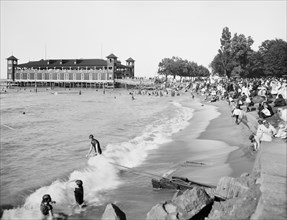 Beach and Pavilion, Gordon Park, Cleveland, Ohio, USA, Detroit Publishing Company, 1908
