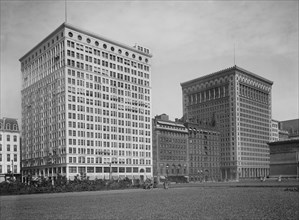 Railway Exchange and Gas Buildings., Chicago, Illinois, USA, Detroit Publishing Company, 1910