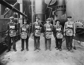 Men Wearing Gas Masks Standing in Industrial Building, Detroit Publishing Company, 1920