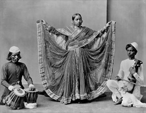 Nautch Girl Dancing with Accompanying Musicians, Calcutta, India, 1900