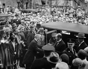President Calvin Coolidge and his Wife, Grace, Exiting Automobile, Washington DC, USA, Harris & Ewing, April 1927