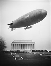 U.S. Army Blimp over Lincoln Memorial, Washington DC, USA, Harris & Ewing, February 1930
