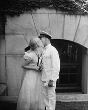 Naval Couple Kissing, U.S. Naval Academy, Annapolis, Maryland, USA, Harris & Ewing, May 1930