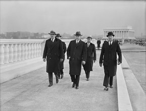President Herbert Hoover, center, Inspecting New Arlington Bridge, Washington DC, USA, Harris & Ewing, January 1931