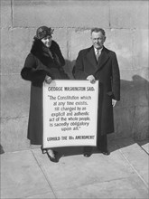 Man and Woman Standing with Sign Supporting U.S. Constitution's 18th Amendment, Washington DC, USA, Harris & Ewing, 1932