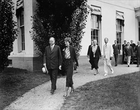 U.S. President Herbert Hoover with Amelia Earhart at White House, Washington DC, USA, Harris & Ewing, June 21, 1932
