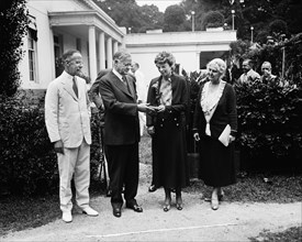 U.S. President Herbert Hoover Presenting National Geographic Society Medal to Amelia Earhart, White House, Washington DC, USA, Harris & Ewing, June 21, 1932