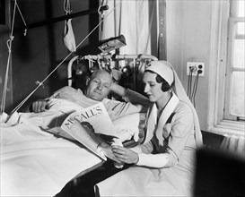 Nurse Reading to Male Patient in Hospital, Harris & Ewing, 1933