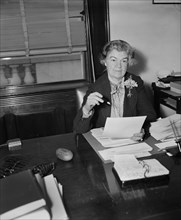 Edith Nourse Rogers, First Woman Elected to Congress from Massachusetts, Portrait Sitting at Desk, Washington DC, USA, Harris & Ewing, February 1936