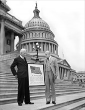 Two Men Holding Sign "The American's Creed" on Steps of U.S. Capitol Building, Washington, DC, USA, Harris & Ewing, 1936