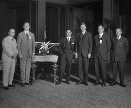 Charles Lindbergh, Portrait with Lindbergh Reception Committee Members after Successful Non-Stop Trans-Atlantic Flight, Washington DC, USA, Harris & Ewing, June 1927