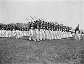 Midshipmen on Parade during Exercises at Naval Academy, Annapolis, Maryland, USA, Harris & Ewing, May 1937