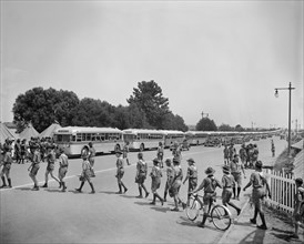 Sightseeing Boy Scouts and Buses, Washington DC, USA, Harris & Ewing, 1937