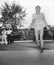 Middleweight Boxing Champion Freddie Steele Skipping Rope as part of Training for upcoming Fight, Washington DC, USA, Harris & Ewing, July 1937