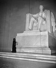 Marian Anderson Standing at Statue of Abraham Lincoln, Lincoln Memorial, Washington DC, USA, Harris & Ewing, April 1939
