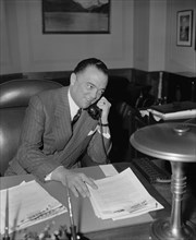 J. Edgar Hoover, Director of FBI, Department of Justice, Portrait on Telephone, Washington DC, USA, Harris & Ewing, April 1940