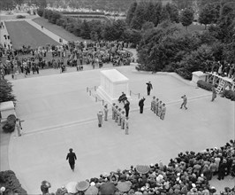 High Angle View of President Franklin Roosevelt's Wreath being Placed by Major Horace B. Smith at Tomb of Unknown Soldier on Memorial Day, Arlington National Cemetery, Arlington, Virginia, USA, Harris...