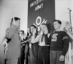 New Army Recruits Being Sworn in by Major Seth Gayle, Jr., Washington DC, USA, Harris & Ewing, 1940