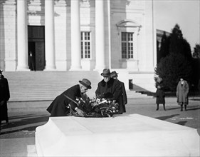 Georges Clemenceau Placing Wreath on tomb of the Unknown Soldier, Arlington National Cemetery, Arlington, Virginia, USA, Harris & Ewing, December 6, 1922