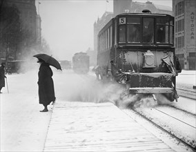 Trolley Car in Snow, Washington DC, USA, Harris & Ewing, 1923