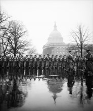 West Point Cadets Marching in Rain during U.S. President Franklin Roosevelt's Inauguration Parade, Washington DC, USA, Harris & Ewing, January 20, 1937