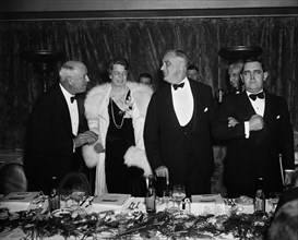Postmaster General James A. Farley, First Lady Eleanor Roosevelt and U.S. President Franklin Roosevelt Attending Democratic Victory Dinner, Washington DC, USA, Harris & Ewing, March 4, 1937