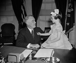 U.S. President Franklin Roosevelt being Presented with First Buddy Poppy of Annual National Poppy Sale by 6-year-old Jane Colgan, with Sales Devoted to Welfare and Relief Work for Veterans and their F...
