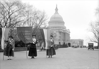 Lois Potter, Elsie Hill and Alden Potter, Suffragettes Picketing near U.S. Capitol Building, Washington DC, USA, Harris & Ewing, 1918