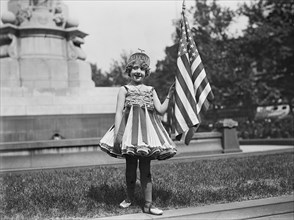 Young Girl Dressed in Liberty Costume with American Flag, Fourth of July Celebration, Washington DC, USA, Harris & Ewing, 1916