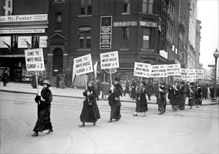 Women's Suffrage March with Signs inviting People to Protest at White House, Washington DC, USA, Harris & Ewing, 1917