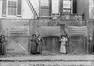 Four Female Suffragettes with Picket Signs and Banners, Washington DC, USA, Harris & Ewing, 1917