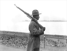 African-American U.S. Army Soldier, Profile with Rifle, USA, Harris & Ewing, 1917