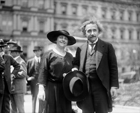 Albert Einstein with Wife Elsa, State, War and Navy Building in Background, Washington DC, USA, Harris & Ewing, 1921
