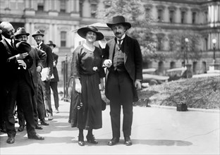 Albert Einstein with Wife Elsa, State, War and Navy Building in Background, Washington DC, USA, Harris & Ewing, 1921
