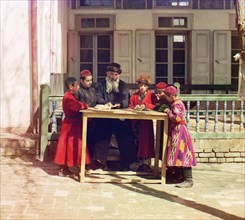 Group of Jewish Children with Teacher, Sarmakand, Uzbekistan, Russian Empire, Prokudin-Gorskii Collection, 1910