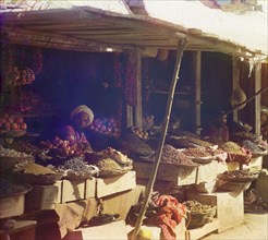 Vendors at Fruit Stand, Samarkand, Uzbekistan, Russian Empire, Prokudin-Gorskii Collection, 1910