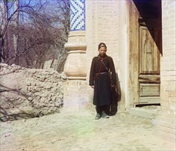 Portrait of Policeman in Front of Doorway, Samarkand, Uzbekistan, Russian Empire, Prokudin-Gorskii Collection, 1910